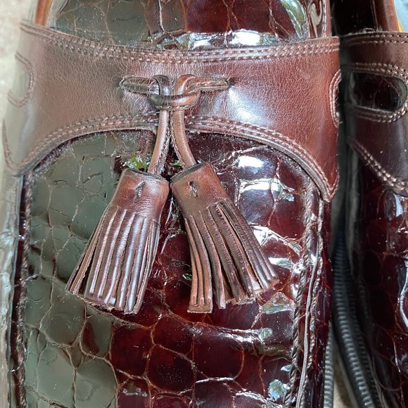 JOHNSTON & MURPHY Men's Brown Tassel Slip On Gator Print Loafers Size 12 - Picture 5 of 11